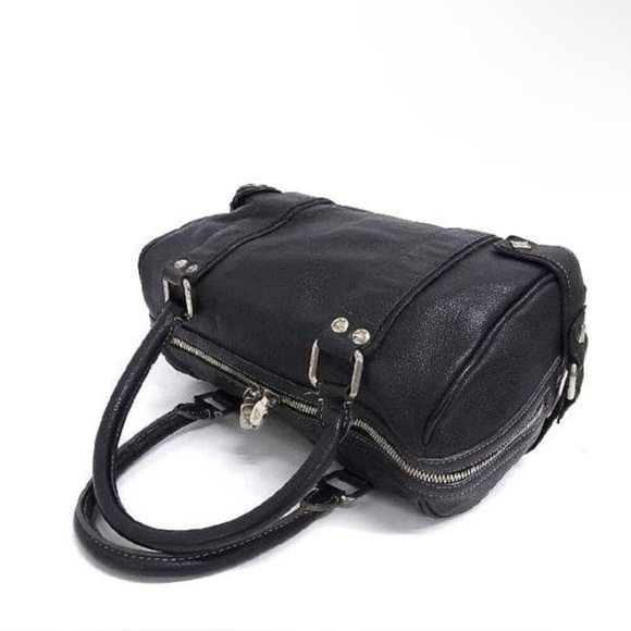 MCM Black Leather Boston Silver Studded Satchel Bag - Picture 2 of 10